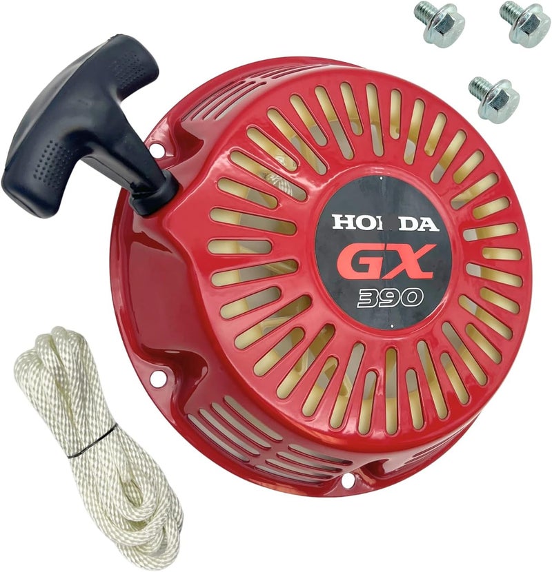 KINDZA Recoil Starter for Honda GX390 GX340 389 420 439 cc 11 13 hp Generator Replaces 28400-ZE3-W01ZA 28400-Z5T-305ZA with OEM Emblem GX390, Recoil Starter Bolts and Rope - Image 1